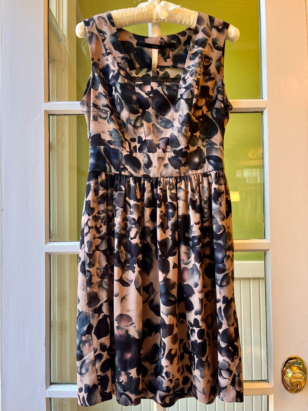 Kensie Tan/Pink and Navy Floral Sleeveless Dress with Square Neckline